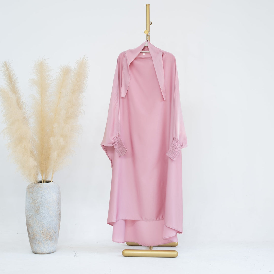 Get trendy with Marwa Kids Satin Jilbab - Bubblegum - Dresses available at Voilee NY. Grab yours for $39.90 today!