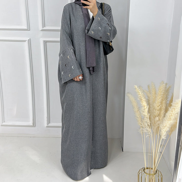 Get trendy with Iris Lightweight Duster Open Abaya - Gray - Cardigan available at Voilee NY. Grab yours for $54.90 today!