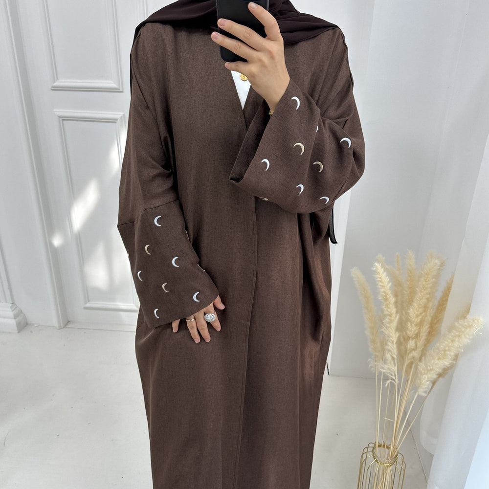 Iris Lightweight Duster Open Abaya - Brown Cardigan from Voilee NY