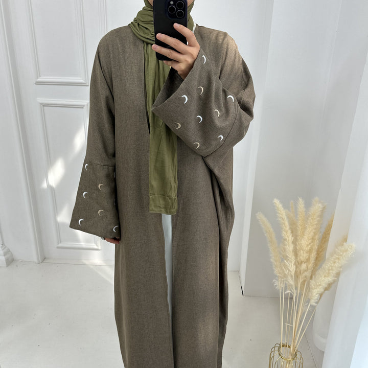 Get trendy with Iris Lightweight Duster Open Abaya - Sage - Cardigan available at Voilee NY. Grab yours for $54.90 today!