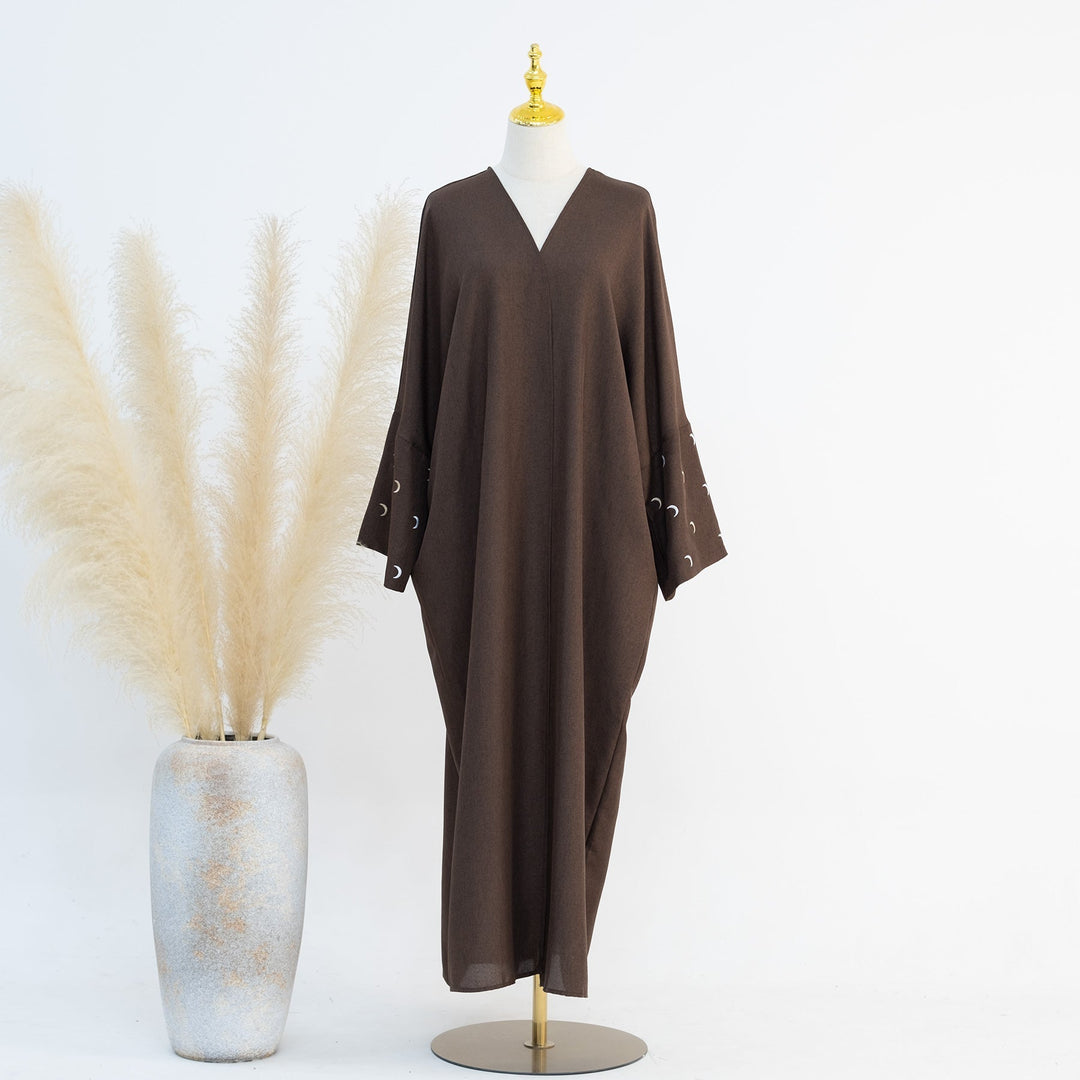 Iris Lightweight Duster Open Abaya - Brown Cardigan from Voilee NY