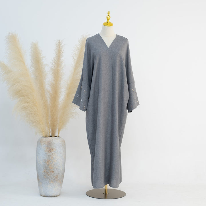 Get trendy with Iris Lightweight Duster Open Abaya - Gray - Cardigan available at Voilee NY. Grab yours for $54.90 today!