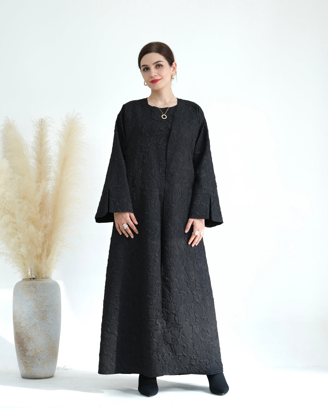 Eva Textured Abaya Set - Black Dresses from Voilee NY