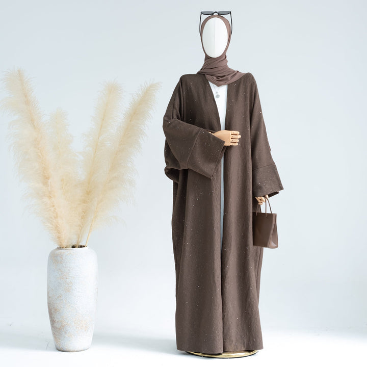 Get trendy with Dera Textured Fall-Winter Duster - Brown - Cardigan available at Voilee NY. Grab yours for $69.90 today!