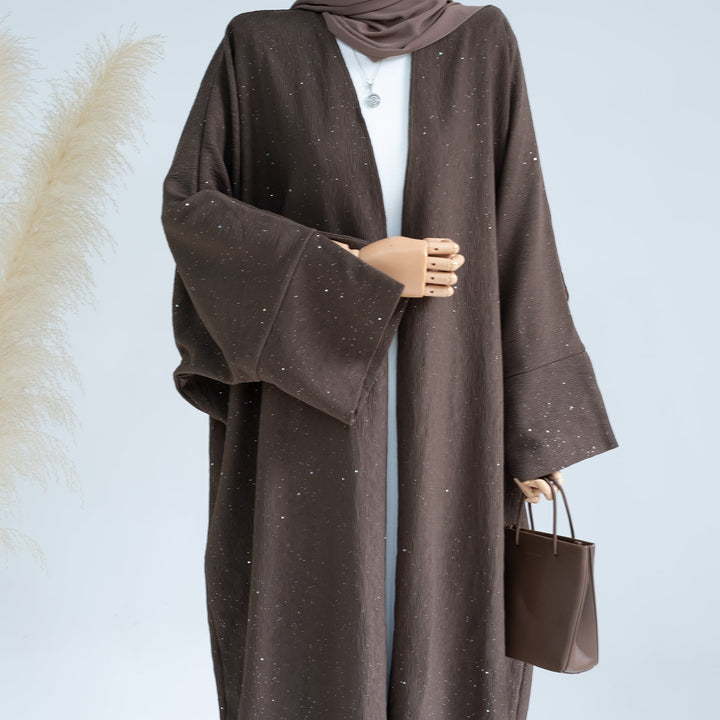 Get trendy with Dera Textured Fall-Winter Duster - Brown - Cardigan available at Voilee NY. Grab yours for $69.90 today!