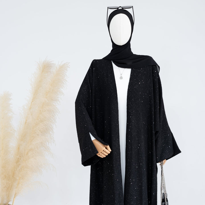 Get trendy with Dera Textured Fall-Winter Duster - Black - Cardigan available at Voilee NY. Grab yours for $54.90 today!
