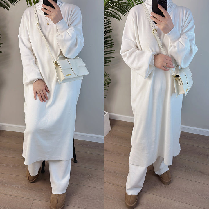 Get trendy with 2-piece Maxi Knit Sweatsuit - Ivory - Pants set available at Voilee NY. Grab yours for $79.90 today!