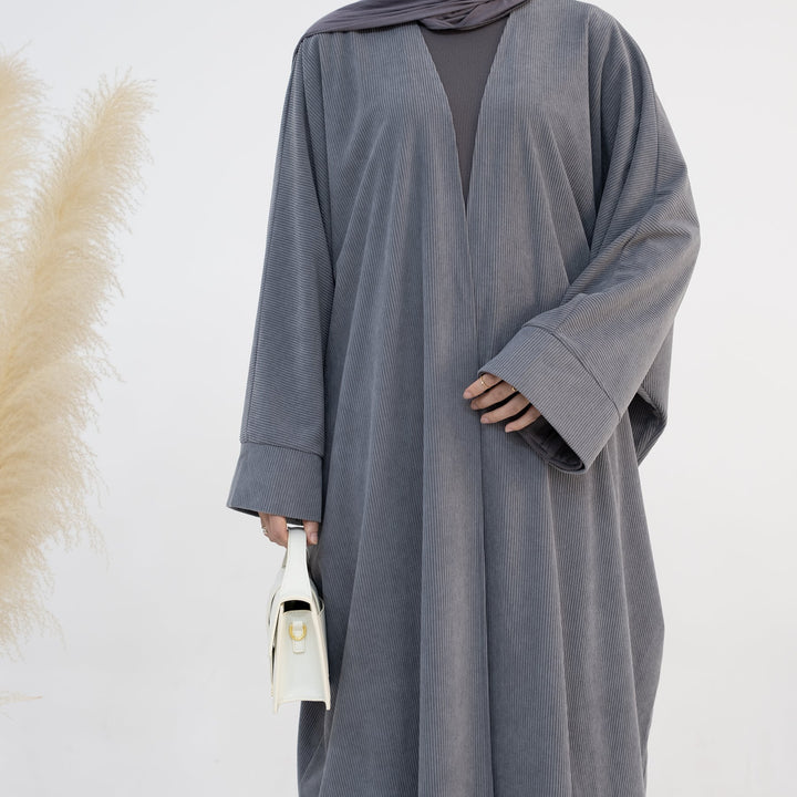 Get trendy with Melissa Corduroy Autumn Duster - Gray - Cardigan available at Voilee NY. Grab yours for $54.90 today!
