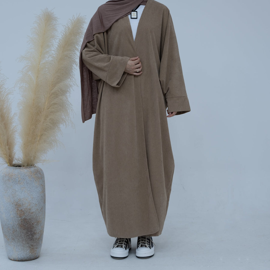 Get trendy with Melissa Corduroy Autumn Duster - Taupe - Cardigan available at Voilee NY. Grab yours for $54.90 today!