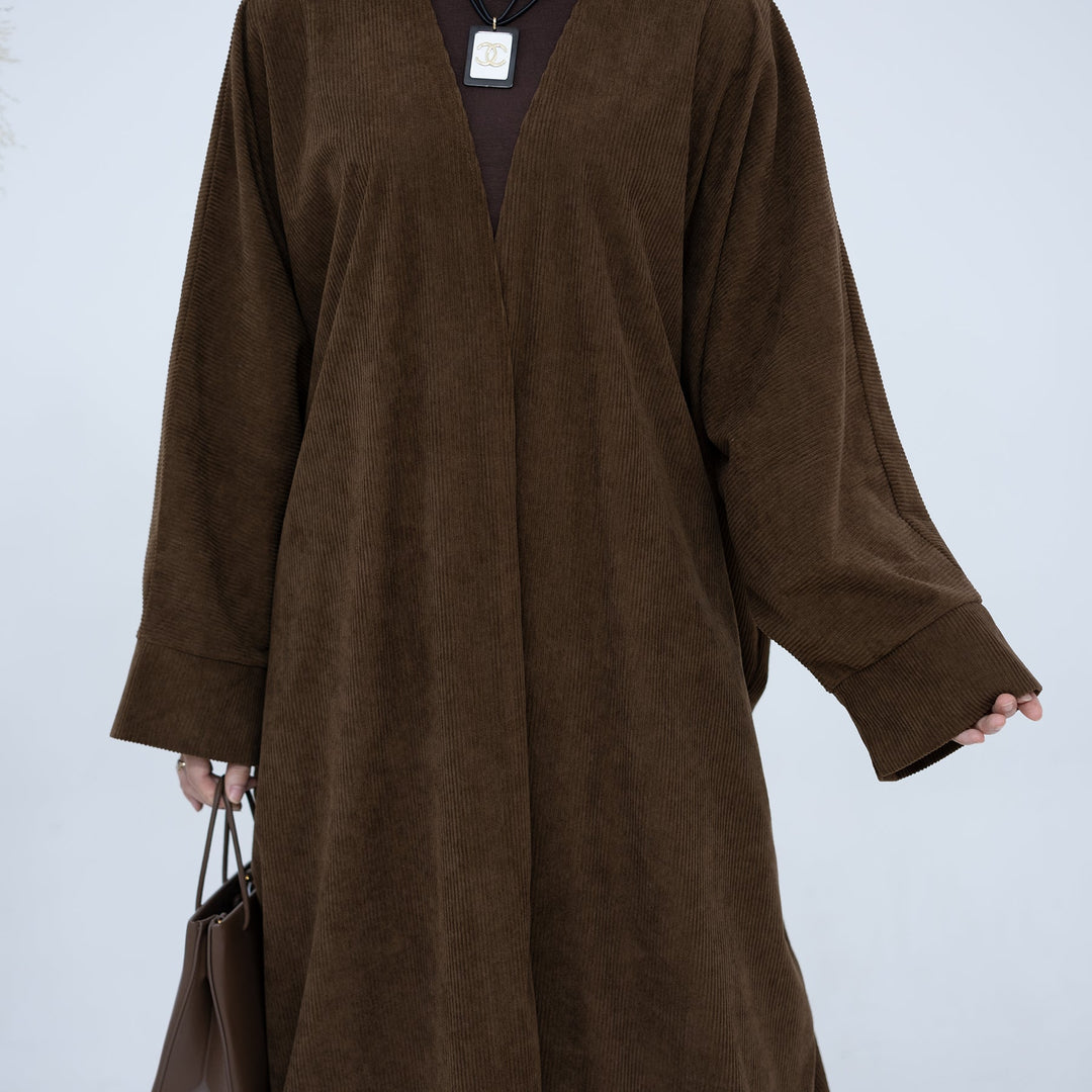 Get trendy with Melissa Corduroy Autumn Duster - Chocolate - Cardigan available at Voilee NY. Grab yours for $54.90 today!