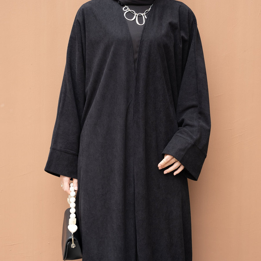 Get trendy with Melissa Corduroy Autumn Duster - Black - Cardigan available at Voilee NY. Grab yours for $54.90 today!
