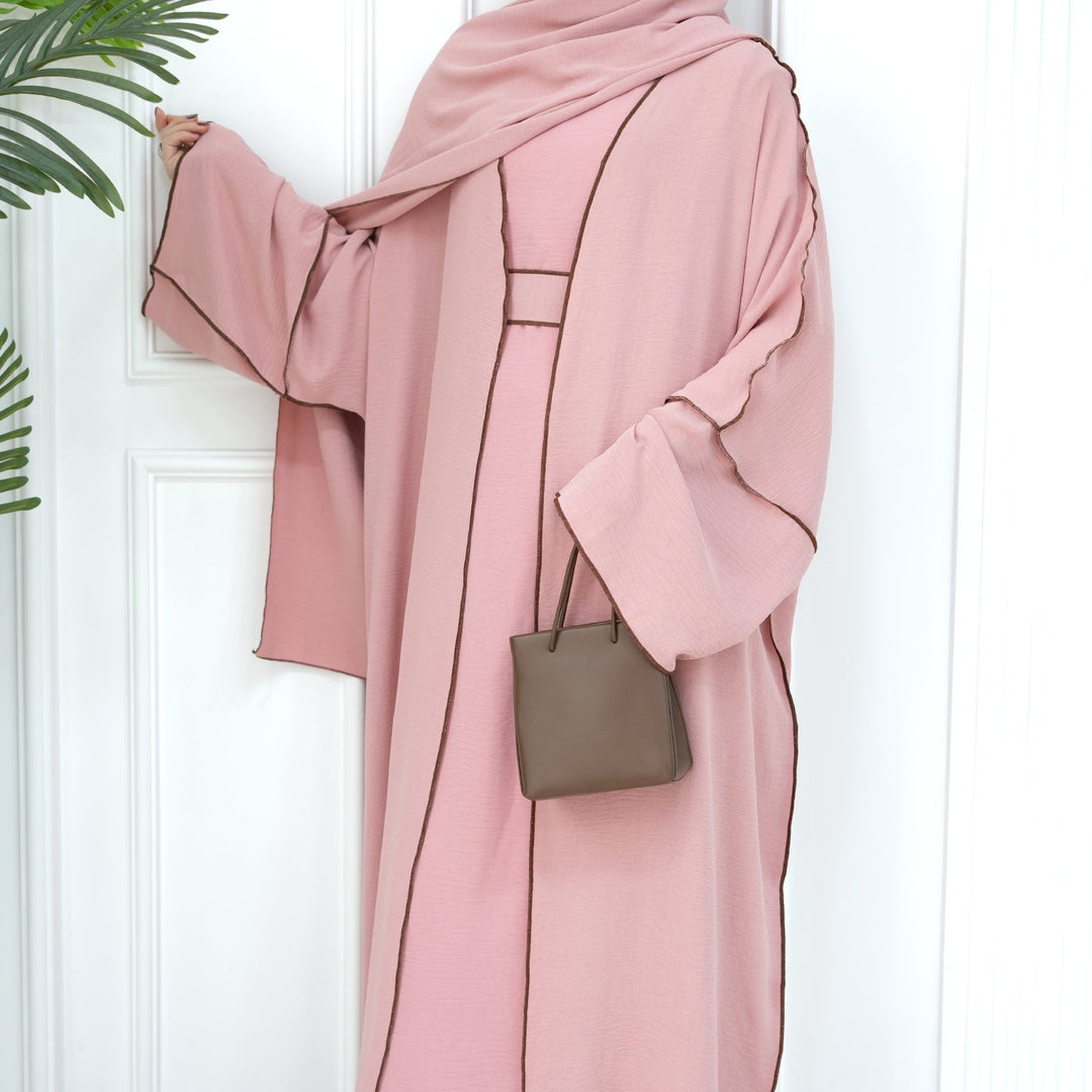 Get trendy with Samantha 4-Piece Abaya Set - Pink Coral -  available at Voilee NY. Grab yours for $86.90 today!
