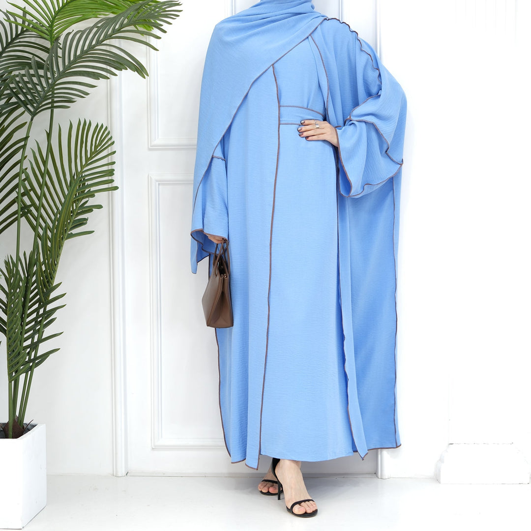 Get trendy with Samantha 4-Piece Abaya Set - Periwinkle -  available at Voilee NY. Grab yours for $86.90 today!