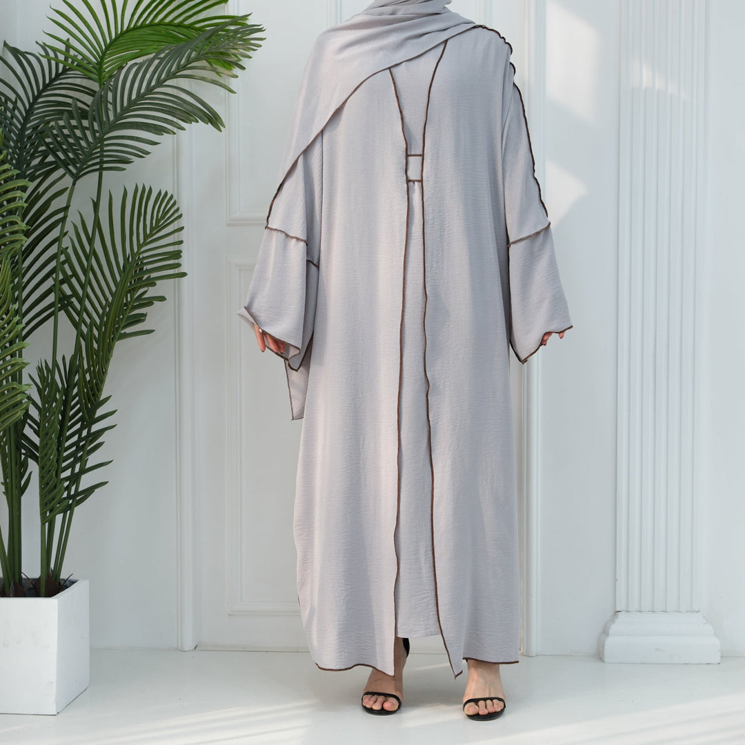 Get trendy with Samantha 4-Piece Abaya Set - Dove Gray -  available at Voilee NY. Grab yours for $86.90 today!