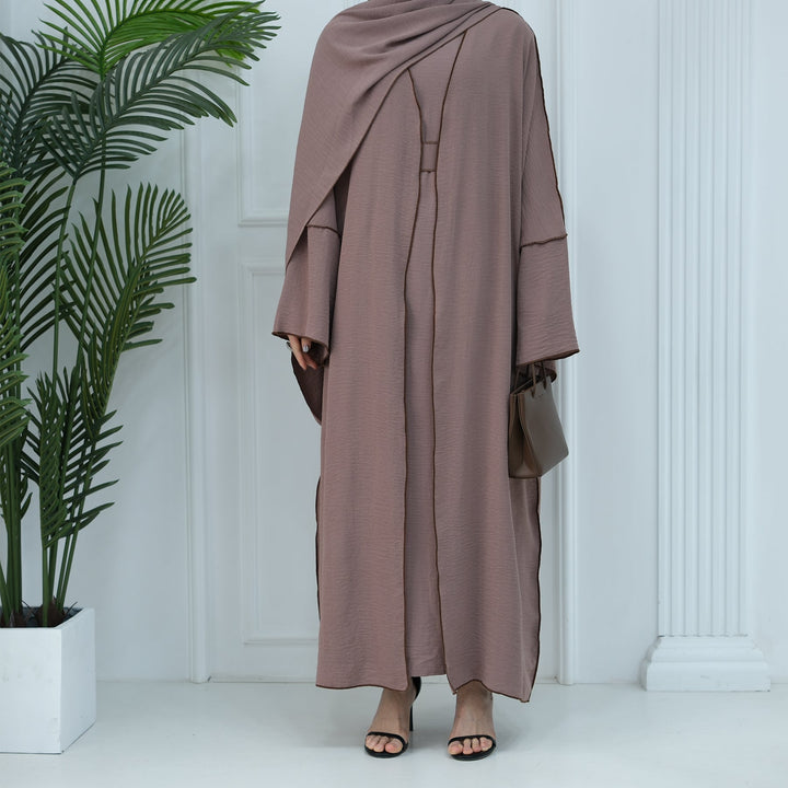 Get trendy with Samantha 4-Piece Abaya Set - Mocha -  available at Voilee NY. Grab yours for $86.90 today!
