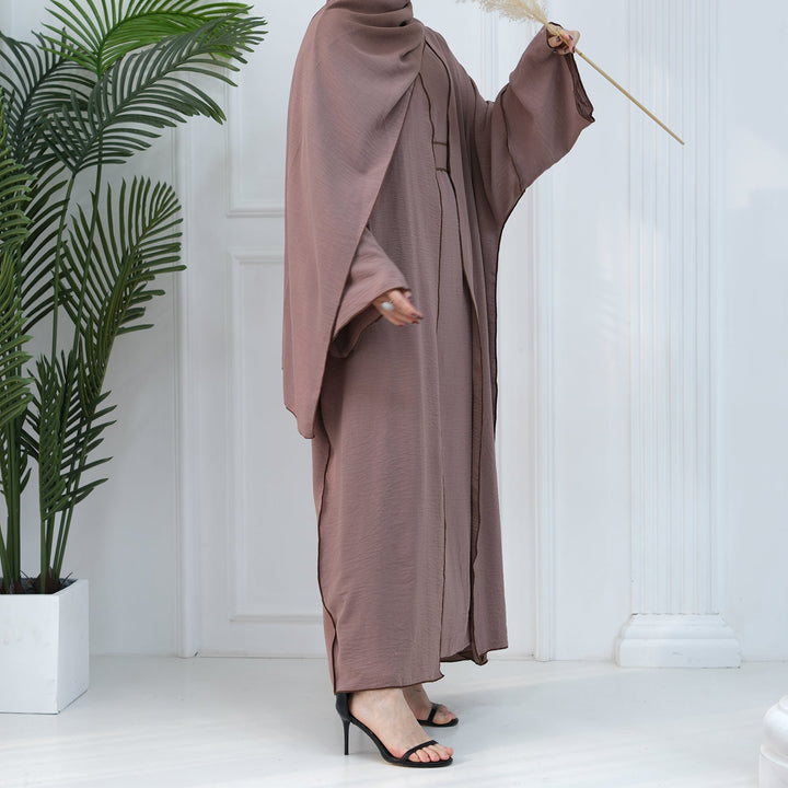 Get trendy with Samantha 4-Piece Abaya Set - Mocha -  available at Voilee NY. Grab yours for $86.90 today!