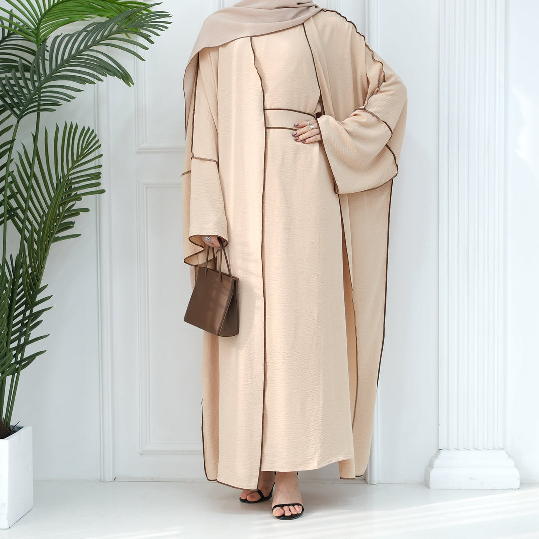 Get trendy with Samantha 4-Piece Abaya Set - Buttercream -  available at Voilee NY. Grab yours for $86.90 today!