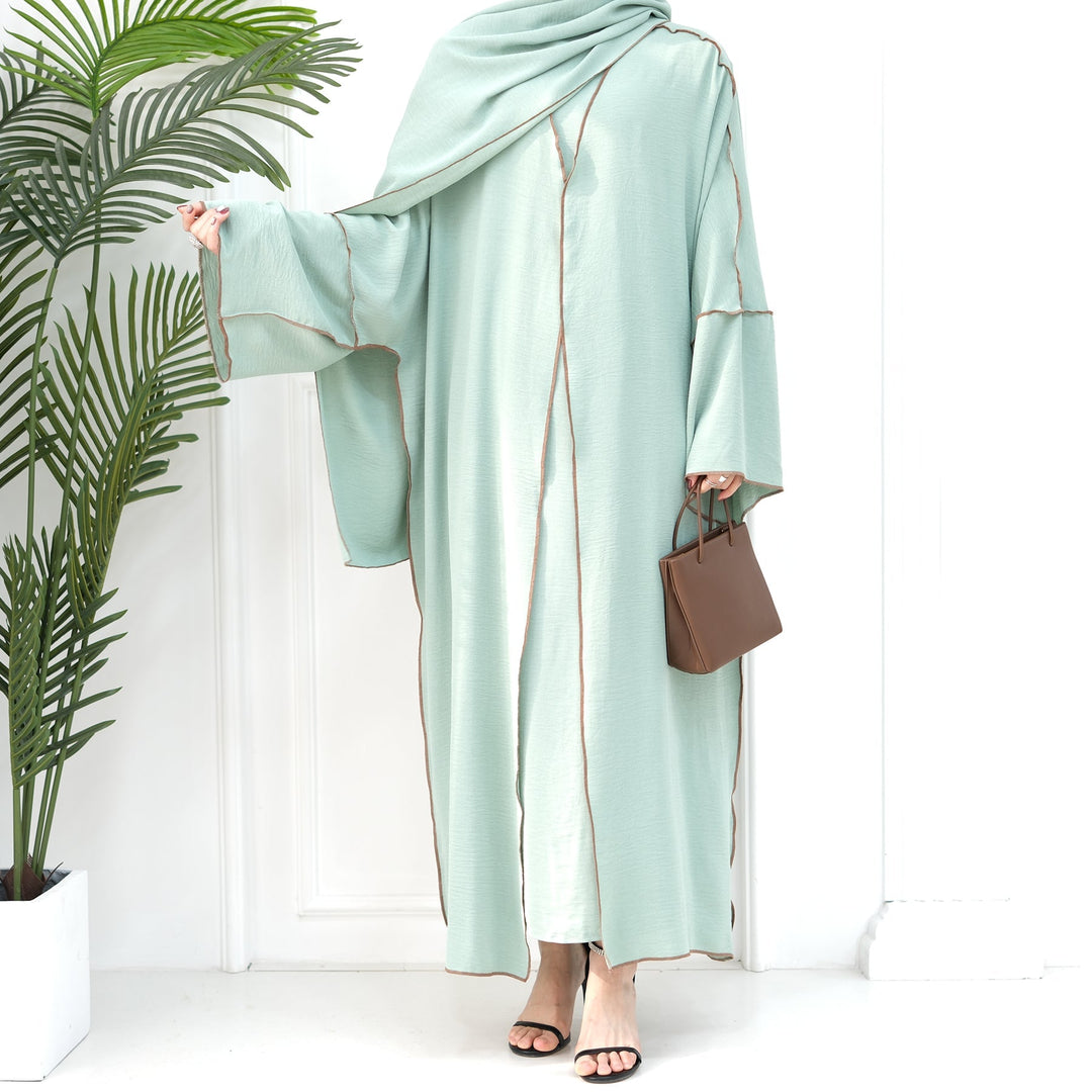 Get trendy with Samantha 4-Piece Abaya Set - Mint -  available at Voilee NY. Grab yours for $86.90 today!