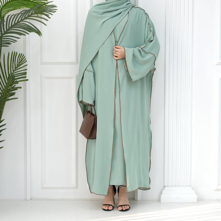 Get trendy with Samantha 4-Piece Abaya Set - Mint -  available at Voilee NY. Grab yours for $86.90 today!