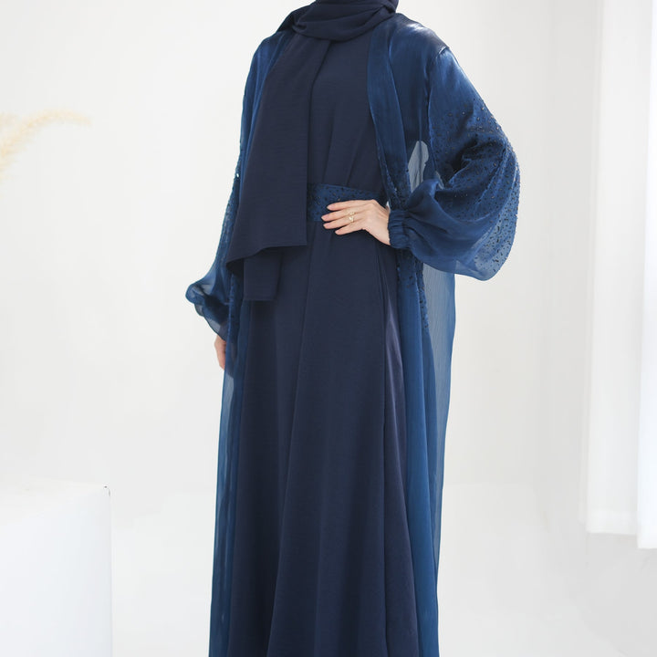 Get trendy with Mirabel Luxe 3-piece Abaya Set - Royal -  available at Voilee NY. Grab yours for $84.90 today!