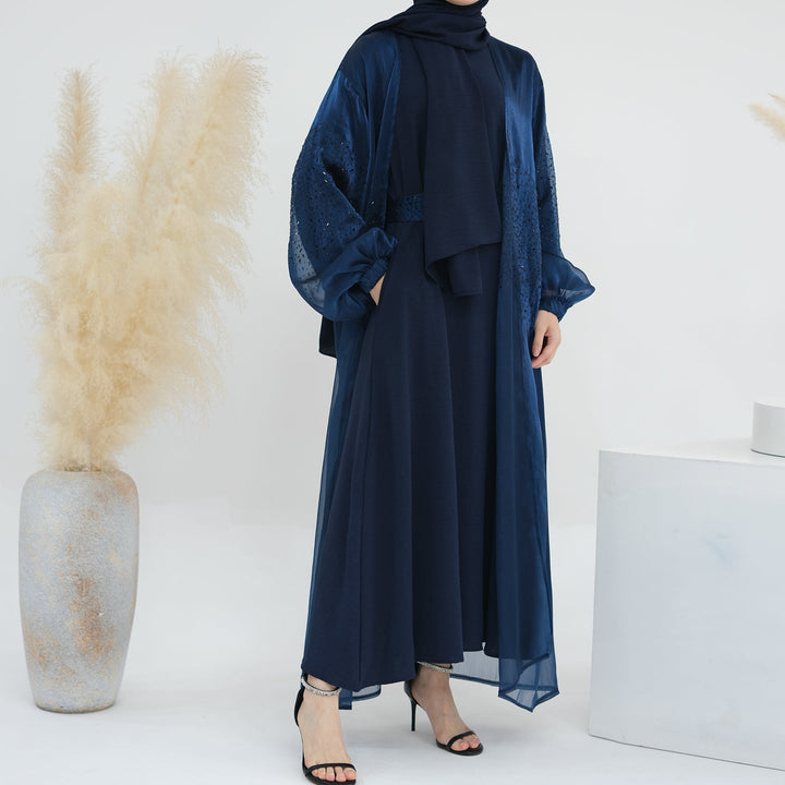 Get trendy with Mirabel Luxe 3-piece Abaya Set - Royal -  available at Voilee NY. Grab yours for $84.90 today!