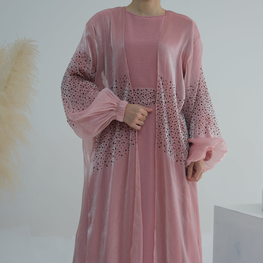 Get trendy with Mirabel Luxe 3-piece Abaya Set - Pink -  available at Voilee NY. Grab yours for $84.90 today!