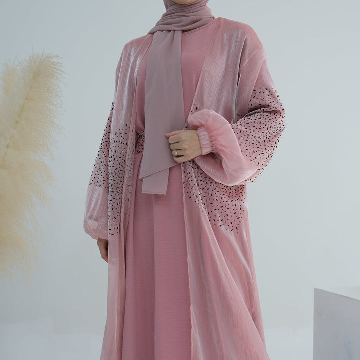 Get trendy with Mirabel Luxe 3-piece Abaya Set - Pink -  available at Voilee NY. Grab yours for $84.90 today!