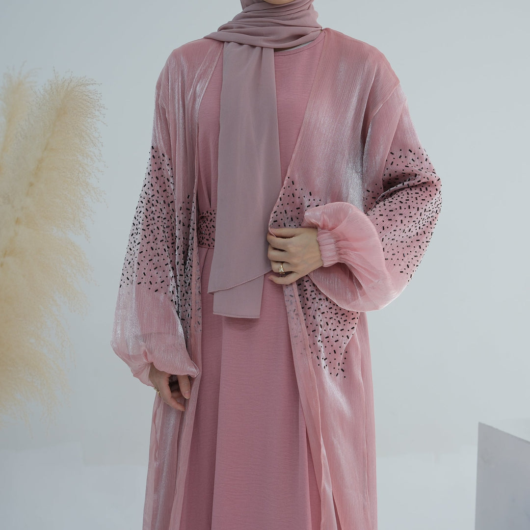 Get trendy with Mirabel Luxe 3-piece Abaya Set - Pink -  available at Voilee NY. Grab yours for $84.90 today!