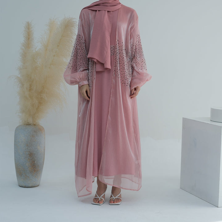 Get trendy with Mirabel Luxe 3-piece Abaya Set - Pink -  available at Voilee NY. Grab yours for $84.90 today!