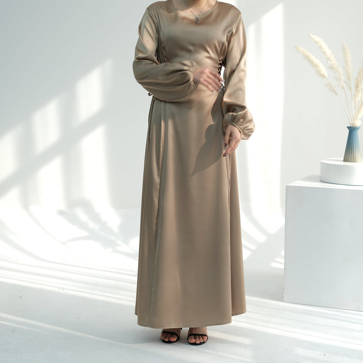 Get trendy with Sandra Long Sleeve Maxi Dress - Champagne - Dresses available at Voilee NY. Grab yours for $59.90 today!