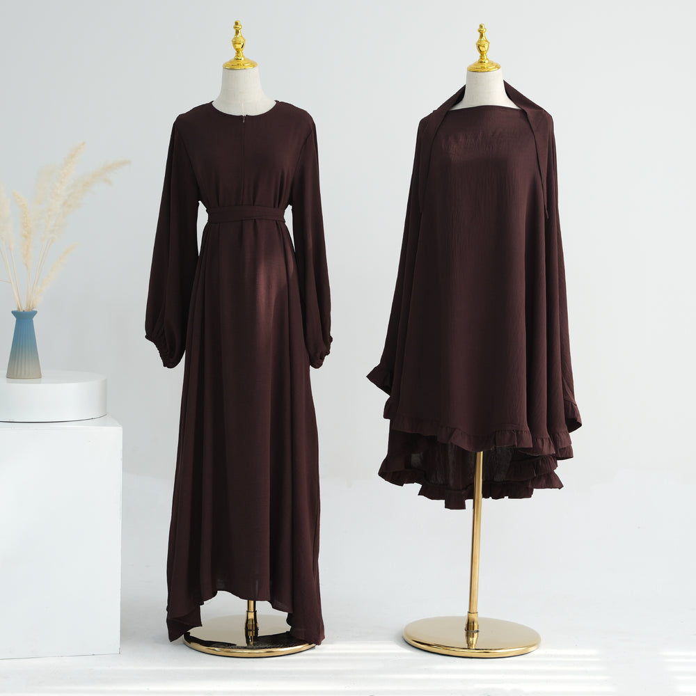 Get trendy with Essential Abaya Khimar Set - Coffee -  available at Voilee NY. Grab yours for $70 today!