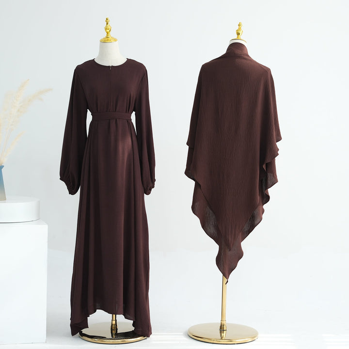 Get trendy with Essential Abaya Khimar Set - Coffee -  available at Voilee NY. Grab yours for $70 today!