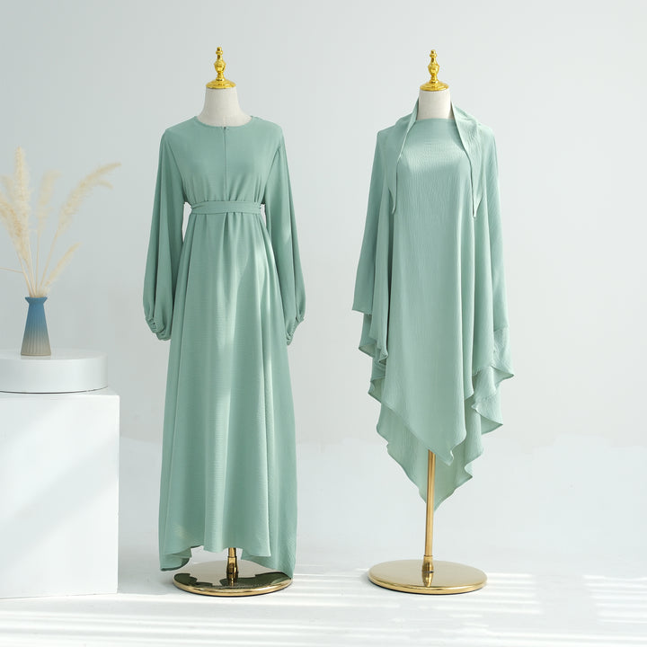 Get trendy with Essential Abaya Khimar Set - Mint -  available at Voilee NY. Grab yours for $70 today!