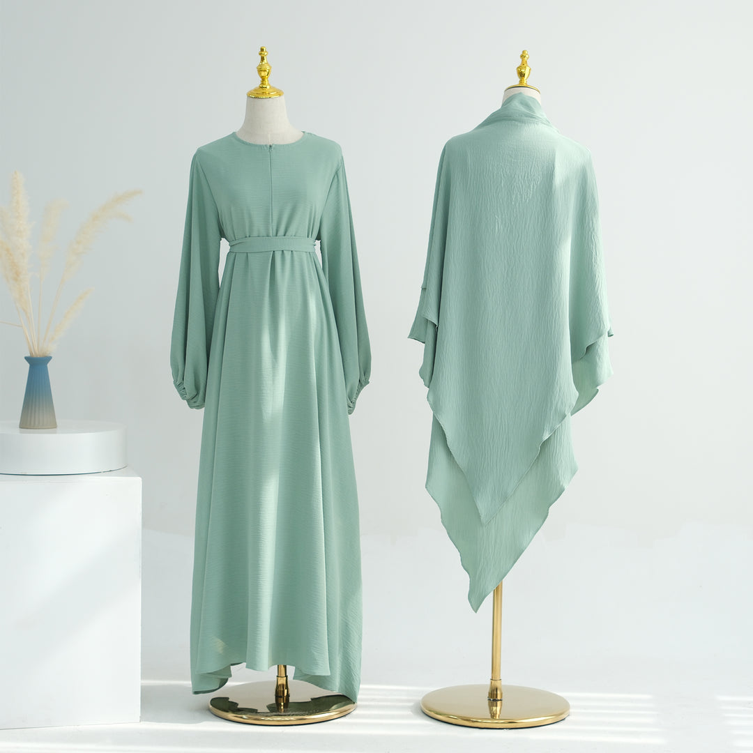 Get trendy with Essential Abaya Khimar Set - Mint -  available at Voilee NY. Grab yours for $70 today!