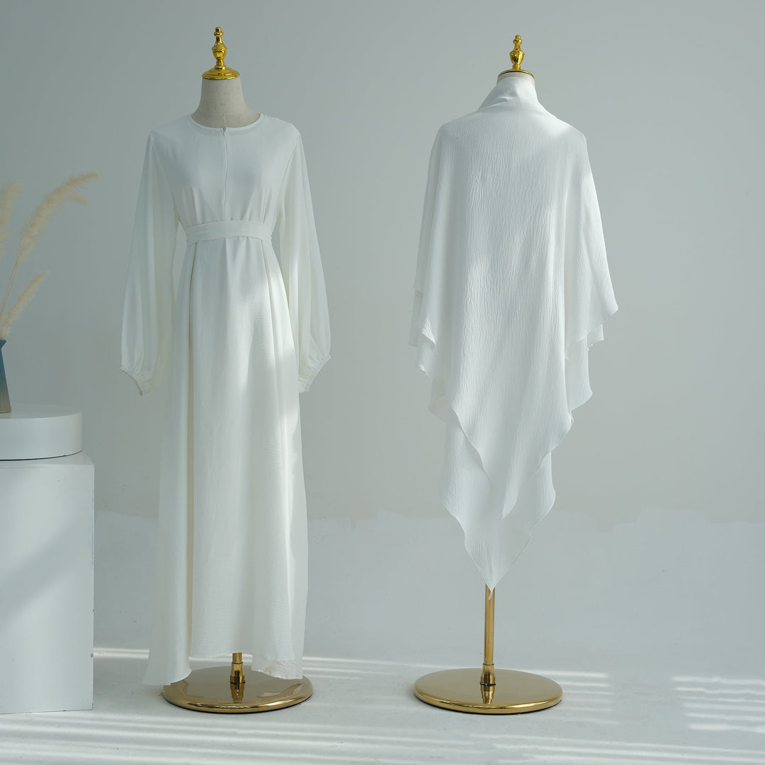 Get trendy with Essential Abaya Khimar Set - White -  available at Voilee NY. Grab yours for $70 today!