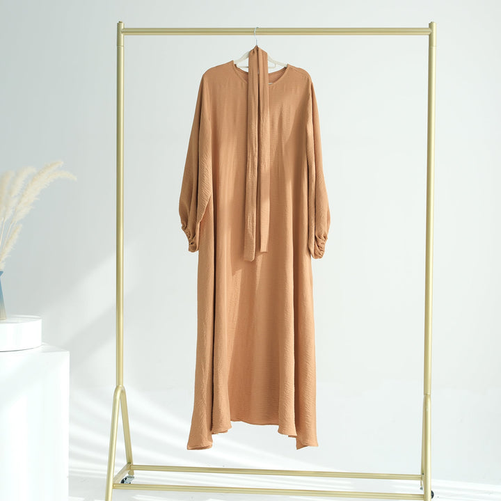 Get trendy with Essential Abaya Khimar Set - Camel -  available at Voilee NY. Grab yours for $70 today!