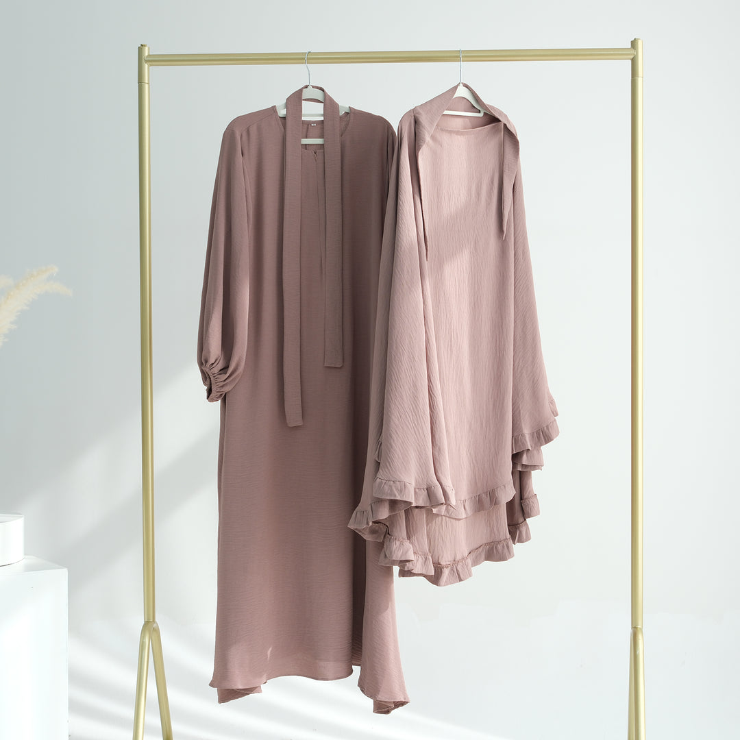 Get trendy with Essential Abaya Khimar Set - Latte -  available at Voilee NY. Grab yours for $70 today!