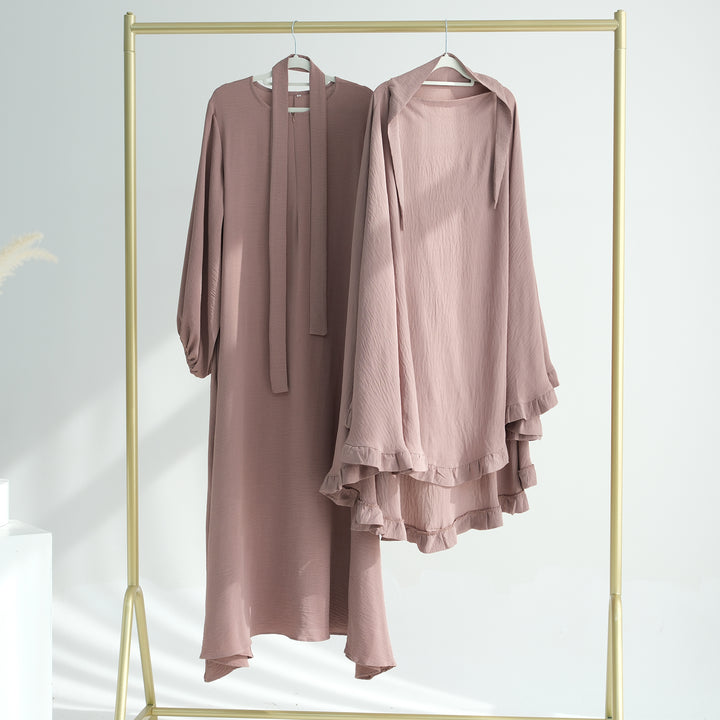 Get trendy with Essential Abaya Khimar Set - Latte -  available at Voilee NY. Grab yours for $70 today!