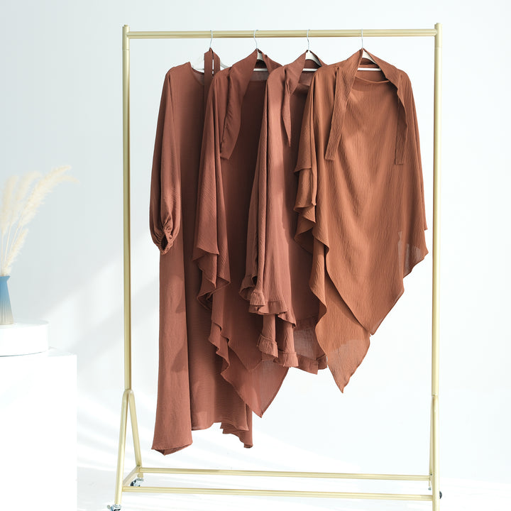 Get trendy with Essential Abaya Khimar Set - Brown -  available at Voilee NY. Grab yours for $70 today!