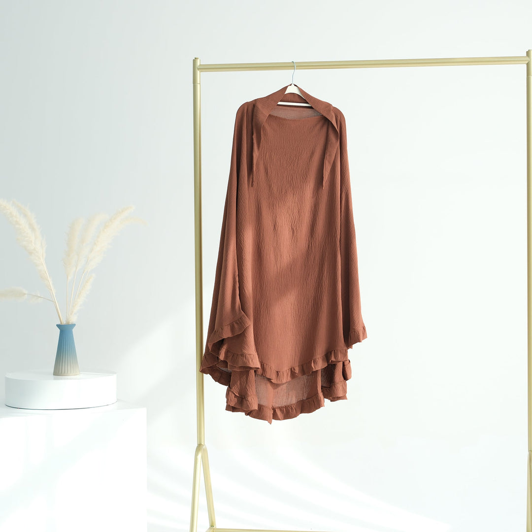 Get trendy with Essential Abaya Khimar Set - Brown -  available at Voilee NY. Grab yours for $70 today!