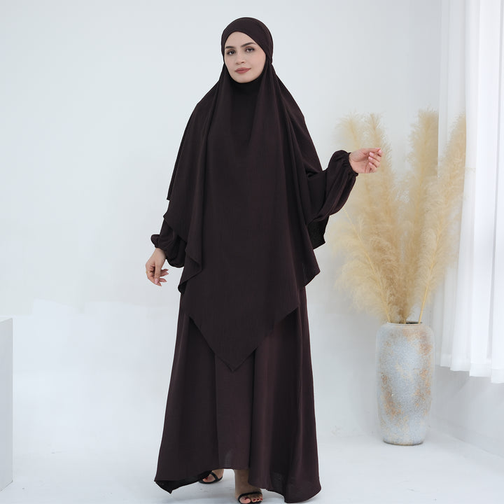 Get trendy with Essential Abaya Khimar Set - Coffee -  available at Voilee NY. Grab yours for $70 today!