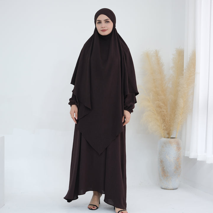 Get trendy with Essential Abaya Khimar Set - Coffee -  available at Voilee NY. Grab yours for $70 today!