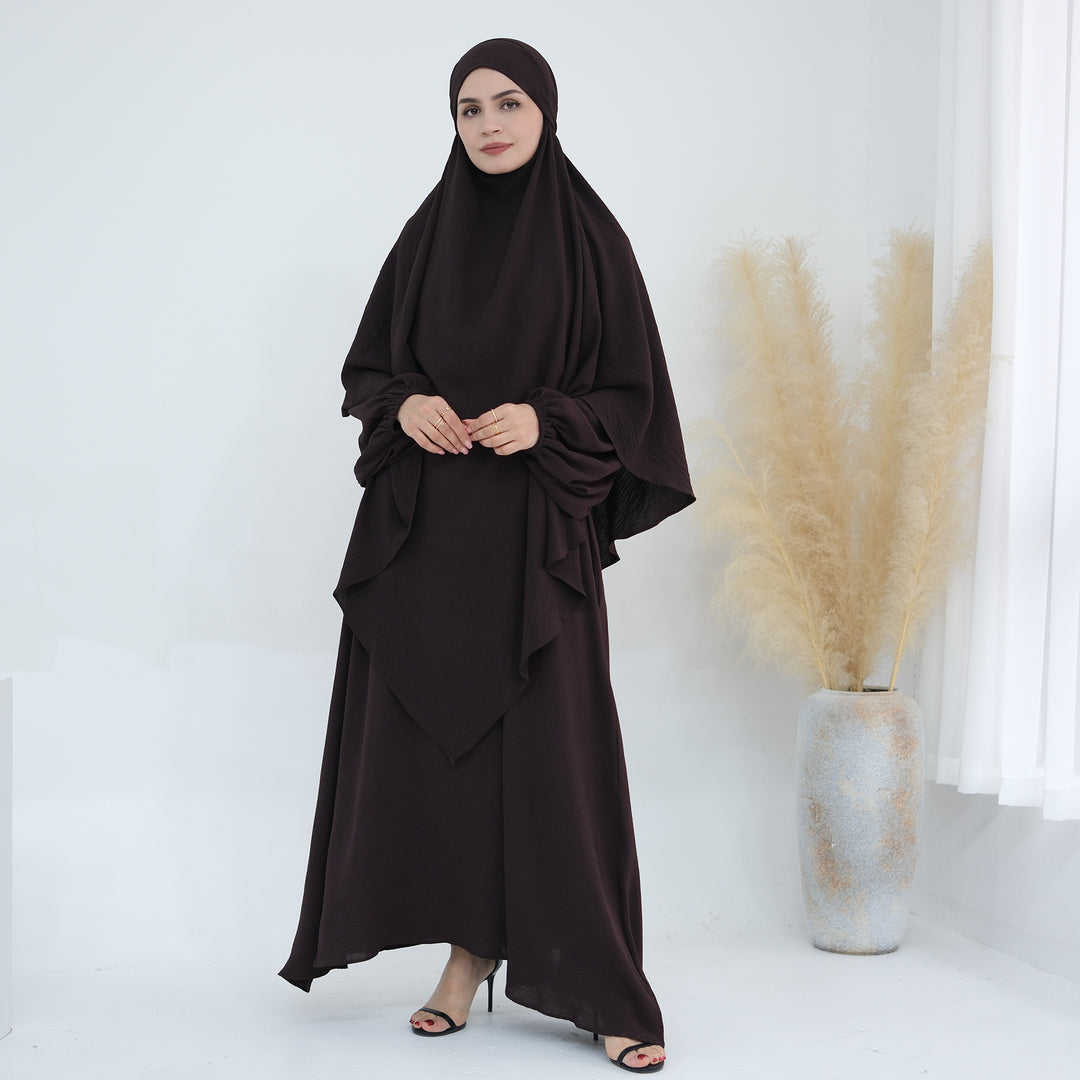 Get trendy with Essential Abaya Khimar Set - Coffee -  available at Voilee NY. Grab yours for $70 today!