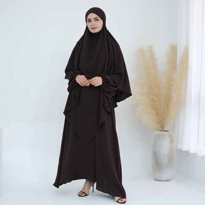 Get trendy with Essential Abaya Khimar Set - Coffee -  available at Voilee NY. Grab yours for $70 today!