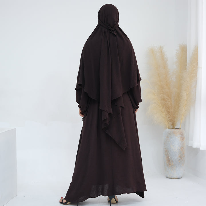 Get trendy with Essential Abaya Khimar Set - Coffee -  available at Voilee NY. Grab yours for $70 today!