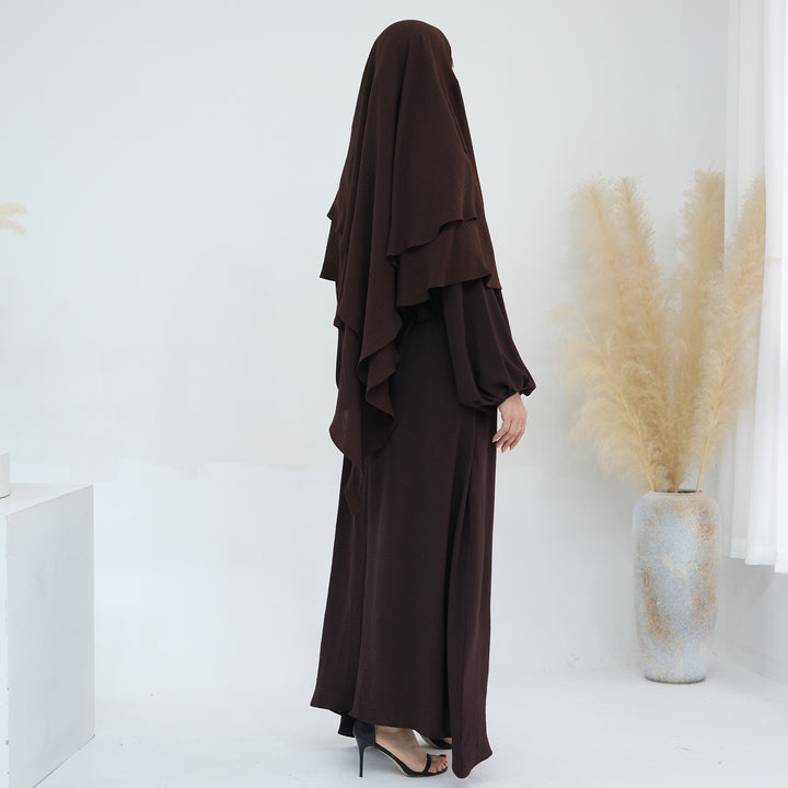 Get trendy with Essential Abaya Khimar Set - Coffee -  available at Voilee NY. Grab yours for $70 today!