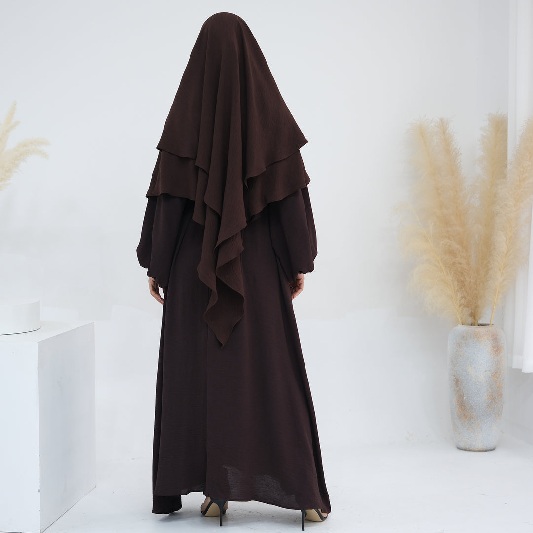 Get trendy with Essential Abaya Khimar Set - Coffee -  available at Voilee NY. Grab yours for $70 today!