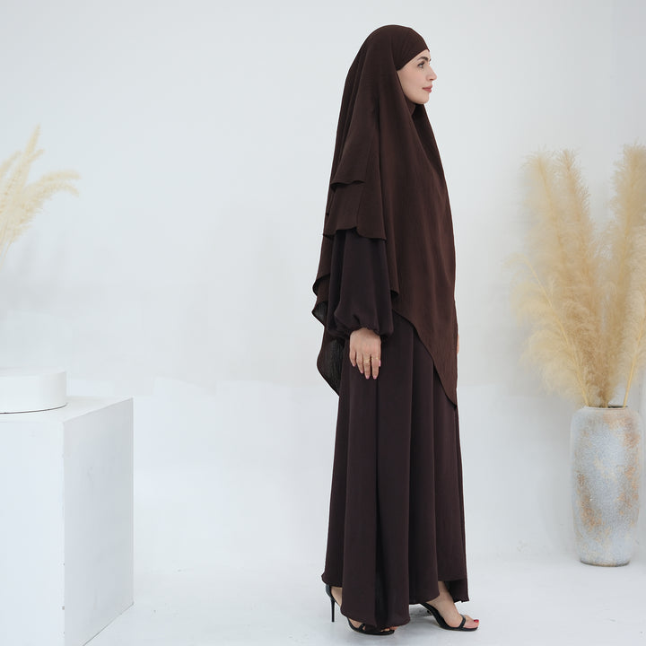 Get trendy with Essential Abaya Khimar Set - Coffee -  available at Voilee NY. Grab yours for $70 today!