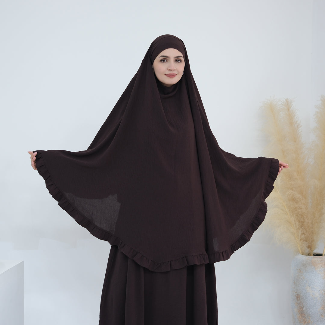 Get trendy with Essential Abaya Khimar Set - Coffee -  available at Voilee NY. Grab yours for $70 today!