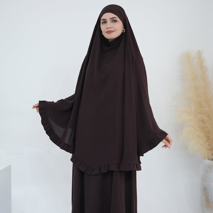 Get trendy with Essential Abaya Khimar Set - Coffee -  available at Voilee NY. Grab yours for $70 today!